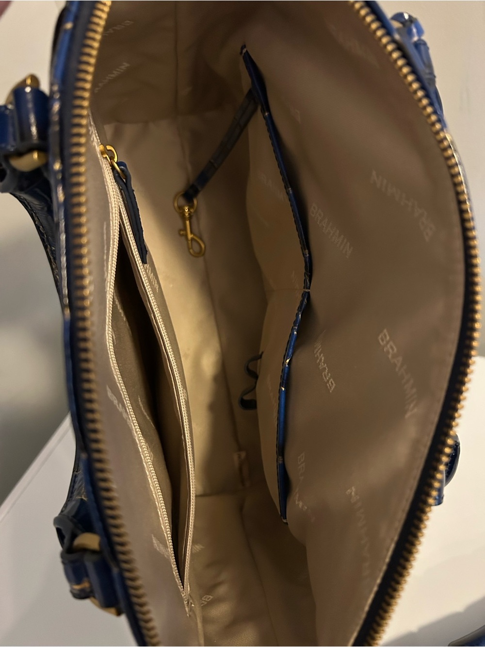 Brahmin Blue Croc-Embossed Leather Satchel with Wallet - Picture 4 of 4